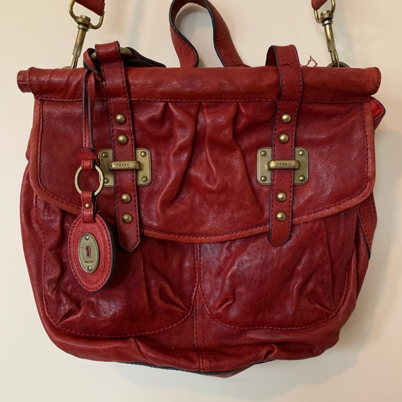 Fossil crossbody/shoulder bag, leather, Vintage, red leather, mailman style Bag - Picture 3 of 15